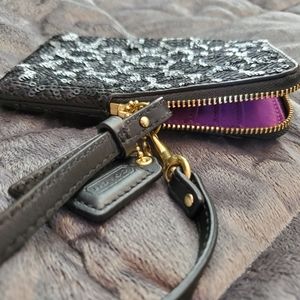 COACH rare sequin stitched logo wristlet